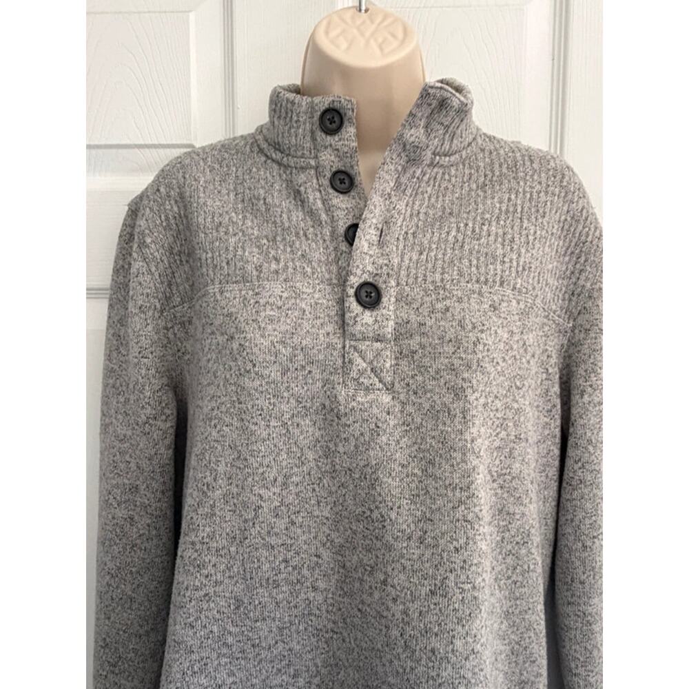 ASPEN Mens Large Heathered Gray Fleece Pullover‎ Mock Neck Button Sweater